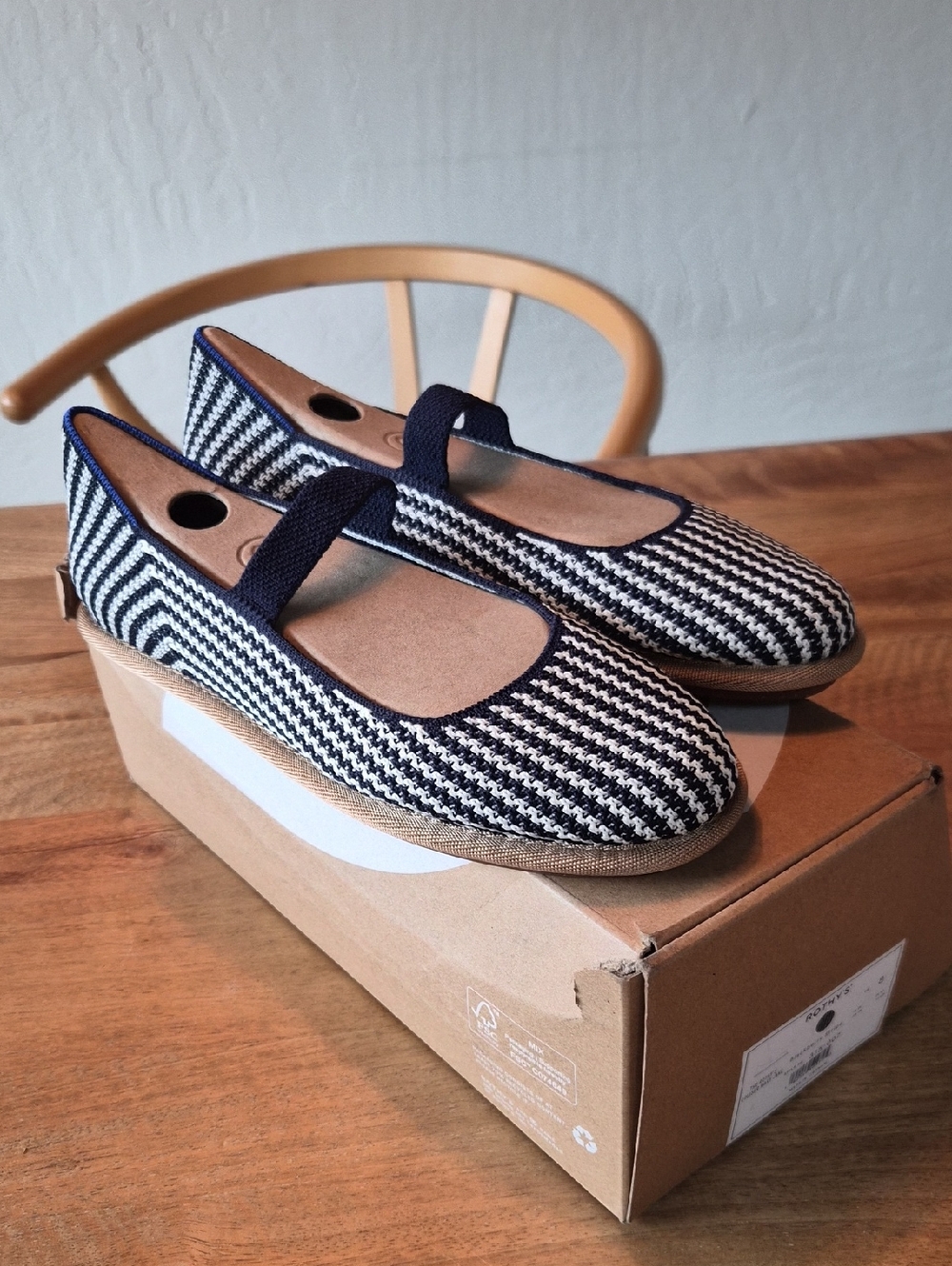 NWT Rothy's Blackberry Stripe Woven Mary Jane Flats, 8